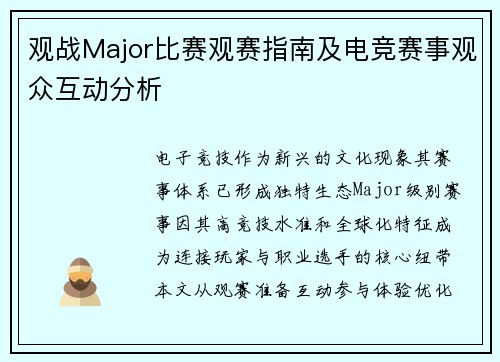 观战Major比赛观赛指南及电竞赛事观众互动分析